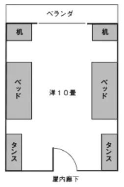 啓明寮 2人部屋間取り図